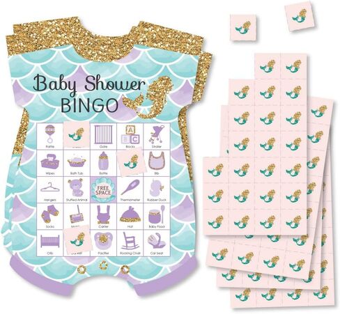 Big Dot of Happiness Let's Be Mermaids - Picture Bingo Cards and Markers - Baby Shower Shaped Bingo Game - Set of 18 in Saudi Arabia
