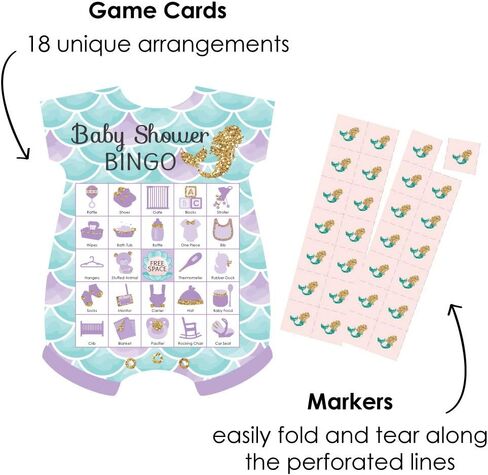 Big Dot of Happiness Let's Be Mermaids - Picture Bingo Cards and Markers - Baby Shower Shaped Bingo Game - Set of 18 in Saudi Arabia