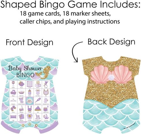 Big Dot of Happiness Let's Be Mermaids - Picture Bingo Cards and Markers - Baby Shower Shaped Bingo Game - Set of 18 in Saudi Arabia