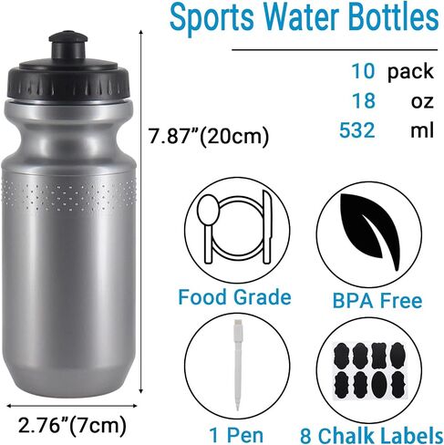 6 Pack 25 oz Sports Water Bottles Sports and Fitness Squeeze Water Bottles BPA Free come with 8 pcs Chalk Labels, 1 Pen(Dishwisher Safe) in Kuwait