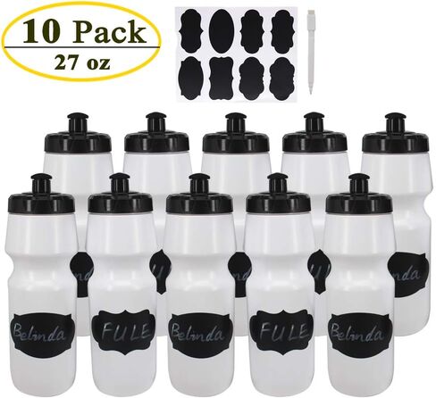 6 Pack 25 oz Sports Water Bottles Sports and Fitness Squeeze Water Bottles BPA Free come with 8 pcs Chalk Labels, 1 Pen(Dishwisher Safe) in Kuwait