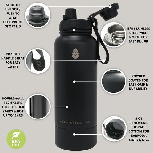 Insulated Water Bottle with Hidden Safe – Stainless Steel 32 Oz Water Bottles for Sports, Office – Non-BPA Powder Coat Finish Thermos Water Bottle with Easy Carry On Lid in Saudi Arabia