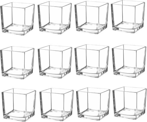Square Clear Glass Vase 4'' Plant Terrarium,Candle Holder,Table Centerpiece Floral Arrangements for Weddings,Home Decor or Office,Set of 12 in Kuwait