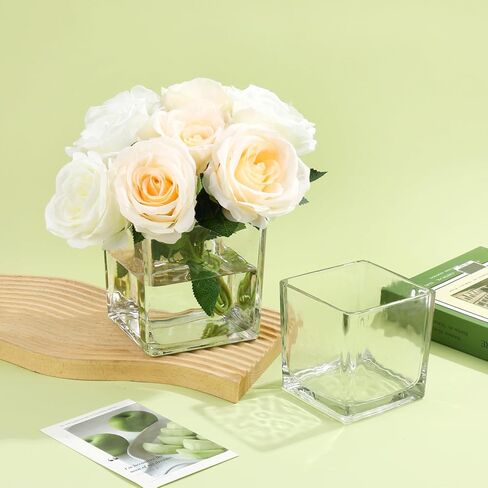 Square Clear Glass Vase 4'' Plant Terrarium,Candle Holder,Table Centerpiece Floral Arrangements for Weddings,Home Decor or Office,Set of 12 in Kuwait