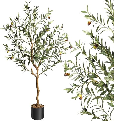 GAOMON Artificial Olive Tree 4.25FT(51in) Tall Faux Silk Olive Trees for Home Office Living Room Decor Indoor Fake Potted Tree with Natural Wood Trunk and Lifelike Fruits in Saudi Arabia
