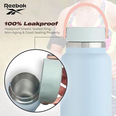 Reebok Stainless Steel Wide Mouth Water Bottle With Flex Cap For Outdoor - 32 oz - Double Wall Vacuum Insulated Sports Water Bottle With Silicone Sleeves, BPA Free (Pink) in Saudi Arabia