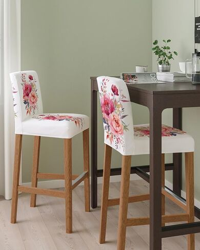 Spring Floral Bar Stool Covers - Stretch Dining Chair Covers Set of 2, Watercolor Pink Flower Summer Botanical Bar Chair Covers Removable Counter Stool Pub Chair Slipcovers Protectors for Kitchen/Cafe in Saudi Arabia