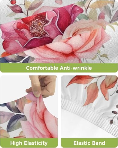 Spring Floral Bar Stool Covers - Stretch Dining Chair Covers Set of 2, Watercolor Pink Flower Summer Botanical Bar Chair Covers Removable Counter Stool Pub Chair Slipcovers Protectors for Kitchen/Cafe in Saudi Arabia
