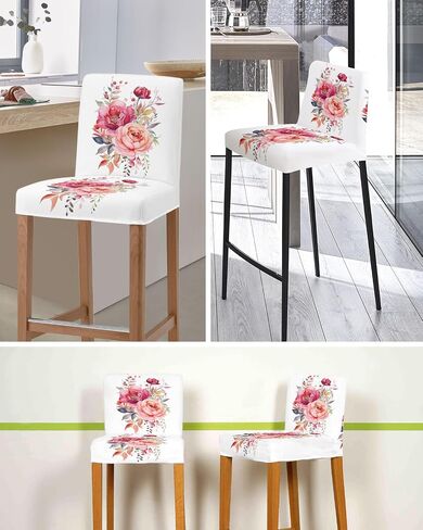 Spring Floral Bar Stool Covers - Stretch Dining Chair Covers Set of 2, Watercolor Pink Flower Summer Botanical Bar Chair Covers Removable Counter Stool Pub Chair Slipcovers Protectors for Kitchen/Cafe in Saudi Arabia