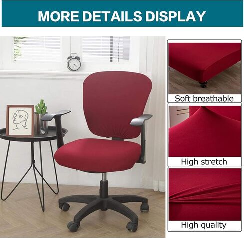 Office Computer Chair Cover Stretch Universal Jacquard Seat Slipcover 2 Piece for Desk Rotating Armless Chair, Removable Washable Anti-dust Chair (Wine) in Saudi Arabia