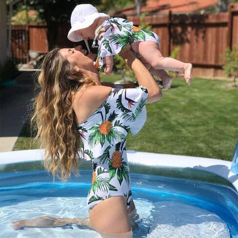 IFFEI Mommy and Me ملابس السباحة قطعة واحدة نمط مطبوعة الأسرة مطابقة ملابس السباحة Monokini الفتيات 3-6M in Kuwait