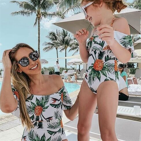 IFFEI Mommy and Me ملابس السباحة قطعة واحدة نمط مطبوعة الأسرة مطابقة ملابس السباحة Monokini الفتيات 3-6M in Kuwait