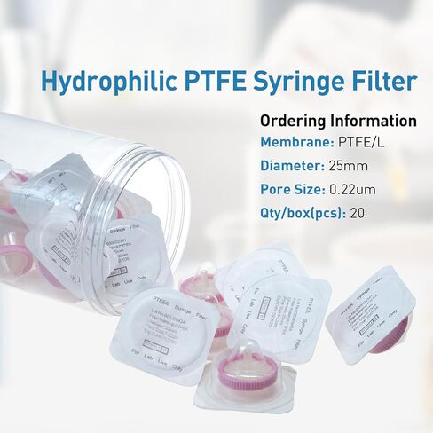 مرشح حقنة معقمة PTFE 20 حزمة، حجم المسام 0.22um، قطر الغشاء 25 مم، ترشيح ماء معقم ومعبأ بشكل فردي in Kuwait