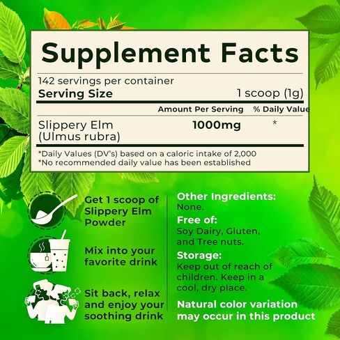 مسحوق لحاء الدردار الزلق من ويكسار - تهدئة صحة الجهاز الهضمي، والتهاب الحلق، والارتجاع الحمضي - مصنوع من اللحاء الداخلي، مزيج طبيعي وخالي من الغلوتين، خالٍ من الكائنات المعدلة وراثيًا، صديق للنباتيين - مسحوق مكمل عشبي - 5 أونصة in Kuwait
