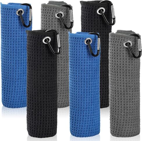 Jucoan 6 عبوات من مناشف الجولف لحقائب الجولف مع مشبك حلقة تسلق، 16 × 16 بوصة ثلاثية الطي من الألياف الدقيقة المحمولة بنمط الوافل، ملحقات مناشف تنظيف الجولف in Kuwait