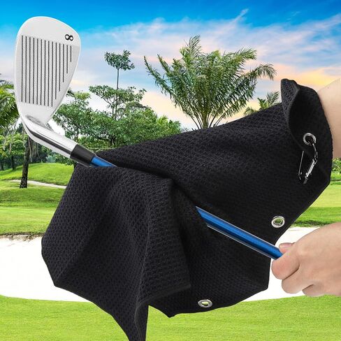 Jucoan 6 عبوات من مناشف الجولف لحقائب الجولف مع مشبك حلقة تسلق، 16 × 16 بوصة ثلاثية الطي من الألياف الدقيقة المحمولة بنمط الوافل، ملحقات مناشف تنظيف الجولف in Kuwait