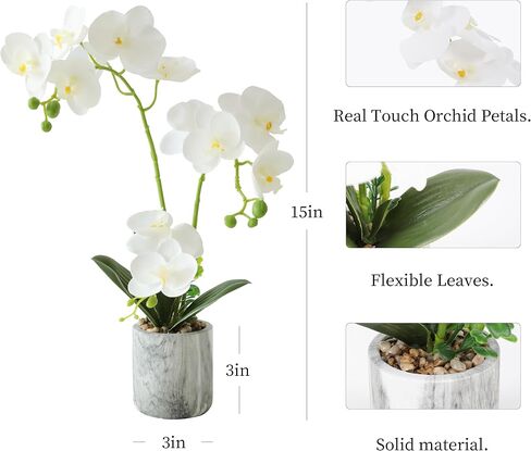 Artificial Orchids Flowers with Vase for Home Decor Indoor Bathroom Decoration Potted Office Table Centerpieces Arrangements Fake Orchid Plants Real Touch 15In White in Saudi Arabia