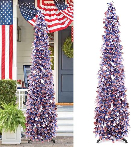 4th of July Decorations Patriotic Decoration 5ft Pop up Tree Memorial Day Decor American Red White and Blue Decorations in Saudi Arabia