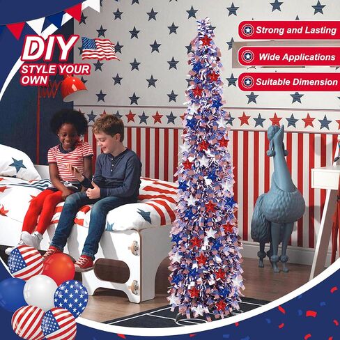 4th of July Decorations Patriotic Decoration 5ft Pop up Tree Memorial Day Decor American Red White and Blue Decorations in Saudi Arabia