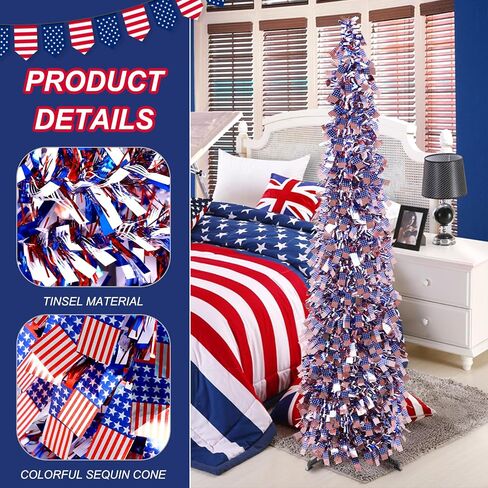 4th of July Decorations Patriotic Decoration 5ft Pop up Tree Memorial Day Decor American Red White and Blue Decorations in Saudi Arabia