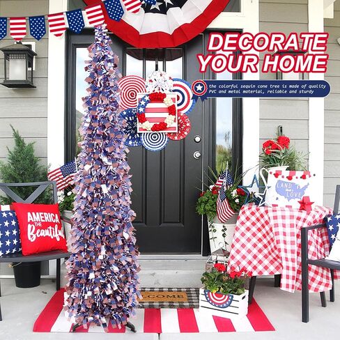 4th of July Decorations Patriotic Decoration 5ft Pop up Tree Memorial Day Decor American Red White and Blue Decorations in Saudi Arabia