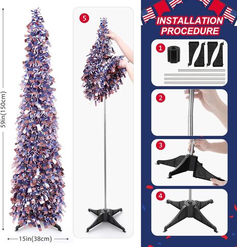 4th of July Decorations Patriotic Decoration 5ft Pop up Tree Memorial Day Decor American Red White and Blue Decorations in Saudi Arabia