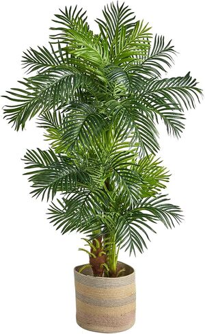 Nearly Natural 6ft. Hawaii Artificial Palm Tree in Handmade Natural Cotton Multicolored Woven Planter in Saudi Arabia