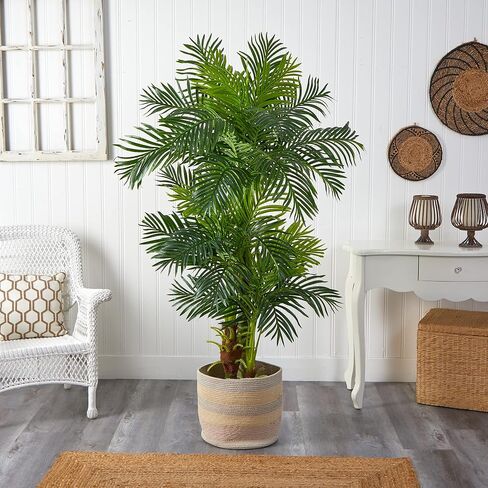 Nearly Natural 6ft. Hawaii Artificial Palm Tree in Handmade Natural Cotton Multicolored Woven Planter in Saudi Arabia