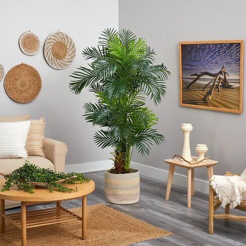 Nearly Natural 6ft. Hawaii Artificial Palm Tree in Handmade Natural Cotton Multicolored Woven Planter in Saudi Arabia