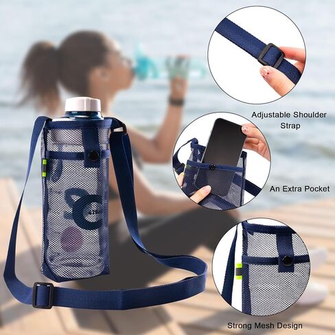 2 Pcs Water Bottle Holder, Mesh Water Bottle Bag with Adjustable Shoulder Strap, Lightweight Water Bottle Crossbody with Pocket, Water Bottle Carrier for Gym, Running, Cycling, Camping in Saudi Arabia