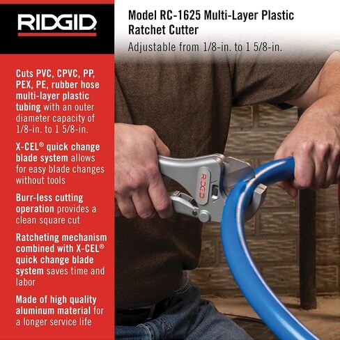RIDGID 23498 نموذج RC-1625 الألومنيوم سقاطة العمل 1/8 "إلى 1-5/8" الأنابيب البلاستيكية وقاطع الأنابيب، فضي، صغير in Saudi Arabia