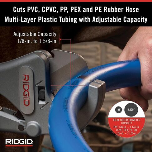 RIDGID 23498 نموذج RC-1625 الألومنيوم سقاطة العمل 1/8 "إلى 1-5/8" الأنابيب البلاستيكية وقاطع الأنابيب، فضي، صغير in Saudi Arabia