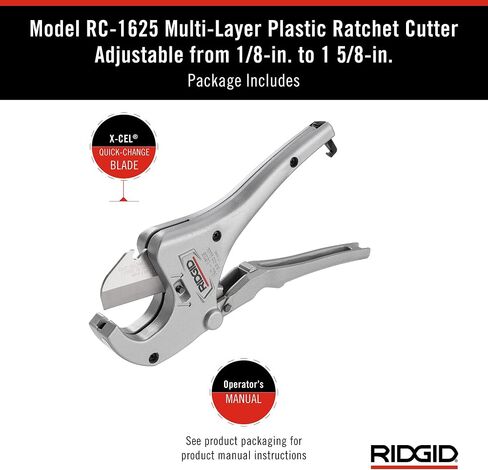 RIDGID 23498 نموذج RC-1625 الألومنيوم سقاطة العمل 1/8 "إلى 1-5/8" الأنابيب البلاستيكية وقاطع الأنابيب، فضي، صغير in Saudi Arabia