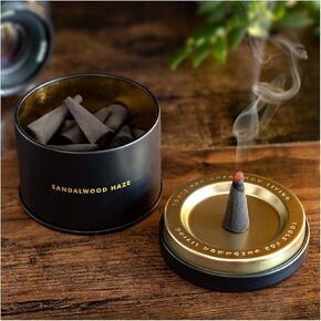 Iron & Glory Sandalwood Incense Cones with Incense Burner | Luxury Alternative to Scented Candles & Incense Sticks | Deluxe Stress Relief & Aromatherapy Cone Incense Burner Set | Meditation Gifts