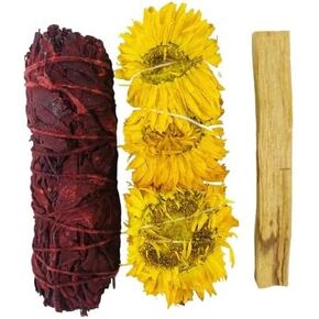 Sage Smudge Kit for cleansing home and negative energy, Smudging Kit of Dragon Blood, Sunflower w/White Sage, & Palo Santo in Kuwait
