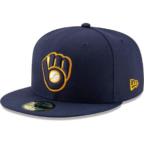 New Era 59Fifty Hat Milwaukee Brewers Glove Navy Blue Alt2 Fitted Cap (7