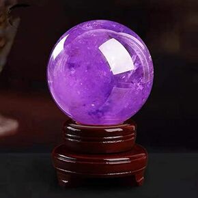 Crystal Sphere 40mm Amethyst Crystal Ball, Uruguay Purple Crystal, Healing Crystal Energy Stone Belt Bracket, can be Used for Divination, Decoration, Gift (40mm/1.57inch)