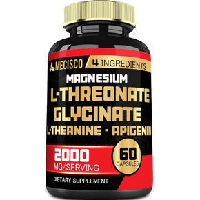 مكمل 2000 مجم من المغنيسيوم إل ثريونات مع جليسينات المغنيسيوم، إل-ثيانين وأبيجينين - 60 كبسولة - المزاج الإيجابي، صحة الدماغ، القدرة على التذكر ودعم نمو العضلات in Kuwait