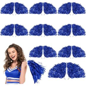 7Penn Cheerleader Pom Shakers - 12 Pair Blue Metallic Foil Cheer Dance Pom Shakers - Mini Pom Cheerleading Bulk Set