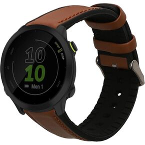 kwmobile Strap Compatible with Garmin Forerunner 55 Strap - Silicone and Leather Sport Wristband - Brown/Black