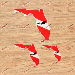 Scuba Diver Flag Florida Map Diving Decal Vinyl Sticker - 3 Pack Reflective, 3 Inches, 4 Inches, 6 Inches - for Car Boat Laptop Cup Phone