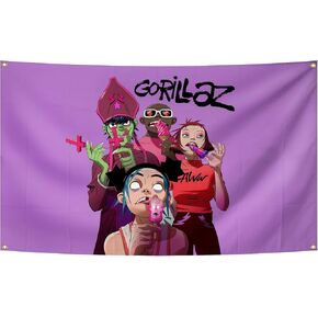 AuLYn The Band Gorillaz نسيج ألبوم الموسيقى غطاء نسيج 3x5Ft نسيج غرفة الفن ديكور نسيج الزينة الجدار شنقا الهدايا للمراهقين غرفة نوم غرفة المعيشة، الأرجواني in Kuwait