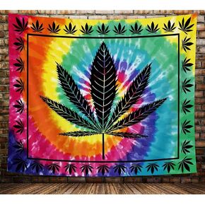 Trippy Cool Weed Tapestry for Men, Psychedelic Cannabis Leaf Tapestry Wall Hanging, Boho Bohemian Marijuana Leaves in Hippie Tie- Dye Mandala Gypsy Wall Decor for Bedroom Living Room Dorm,60X40in