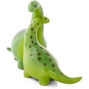 Green Brontosaurus Dinosaur Salt & Pepper Shaker Set, 3.75 Inches, Ceramic