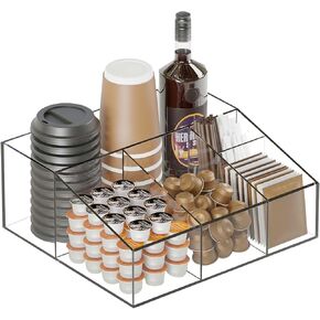 DreamShore Acrylic Coffee Bar Station Organizer for Countertop, Home & Office Breakroom Coffee Bar Accessories Organizer for K-cup Pod, Condiment, Cup, Sugar, Creamer Syrup, Gift for Coffee Lovers