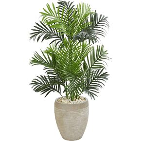 Nearly Natural Paradise Palm Artificial Sand Colored Planter Silk Trees, 23" D x25 W x3.5 Ft, Green