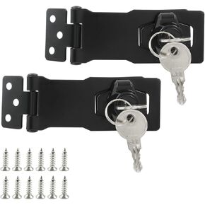 2 Pcs 4 Inch Keyed Hasp Locks, Cabinet Locks with Keys Door Latch Twist Knob Keyed Locking Hasp Padlock Latch Lock for Drawers and Closets(Black)