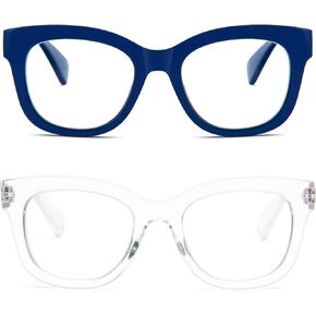 REAVEE 2 Pack Retro Oversized Reading Glasses for Women Men, Blue Light Blocking Computer Readers Stylish Spring hinge