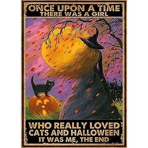 Vintage Cats And Halloween Who Really Loved Tin Sign Retro Style Miller Beer Bar Den Painting Metal 8x12 Inch, Pink