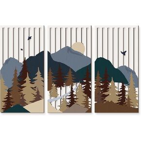 Suzile 3 Pcs Wall Sculptures Wooden Wall Decor Boho Geometric Line Hollow Wall Decor Mid Century Modern Decor Minimalist Geometric Art for Living Room Bathroom Bedroom Office Kitchen (Sunrise)